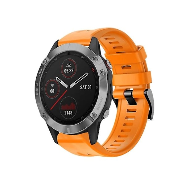 Strap for Garmin Fenix 6 Gps Metal Buckle Solid Color Silicone Watch Strap Orange