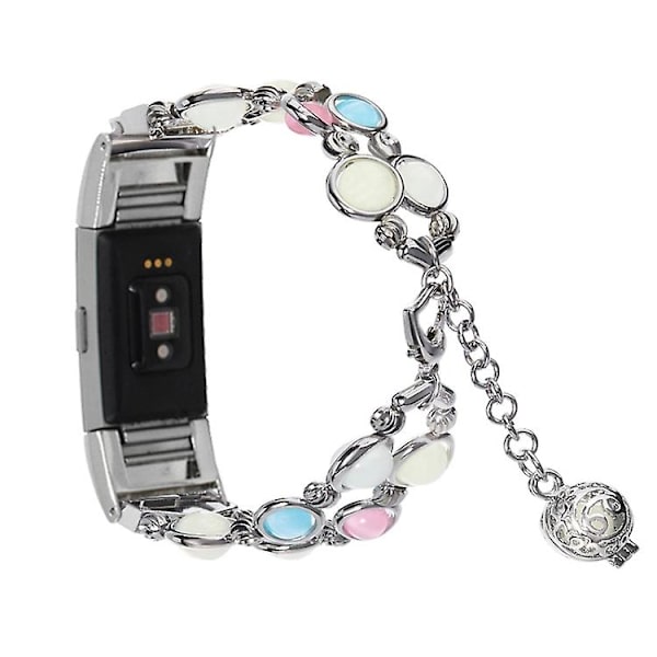 För Fitbit Charge 5 Agate Luminous Bead Steel Watch Band Silver