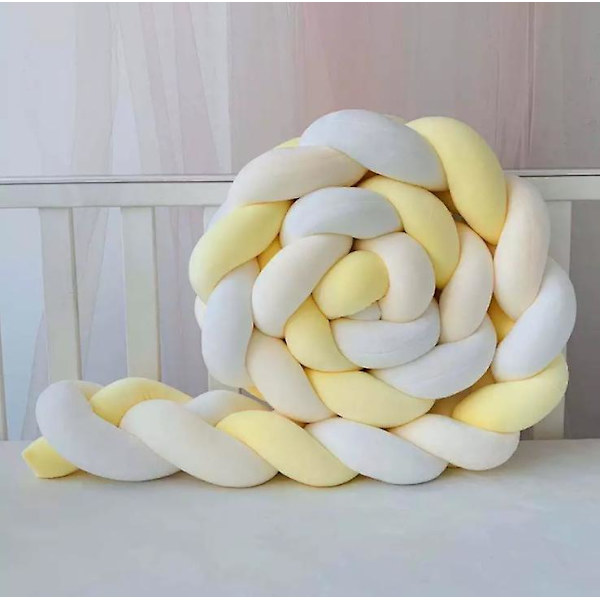 Baby Upholstery Vevd Knutet Ball Pude Vrid Flette Baby Seng Søvn Bumper Dekorasjon Seng Surround yellow and white 2m