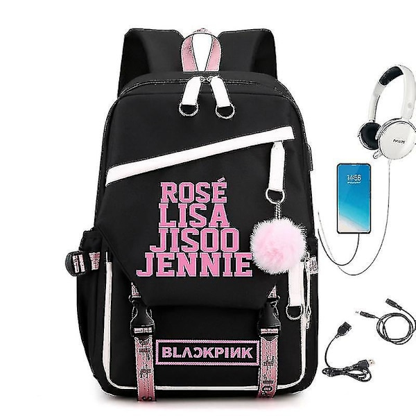 Blackpink Roseanne Park Lisa Kim Ji Soo med stjernehimmel skuldertaske rygsæk koreansk Usb. black powder figure a