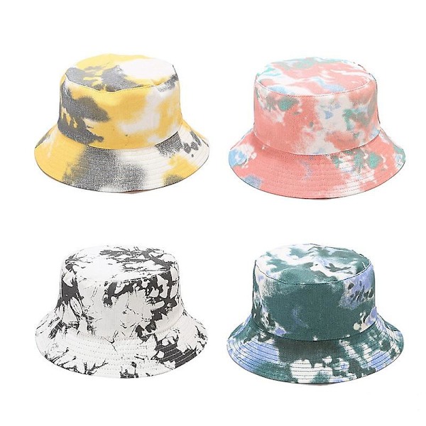 Vuxen Bucket Hat Fisherman Hat Vändbar Fiskehatt Färgglada Graffiti Kepsar Hip Hop Creative Tie Dye hatt Grey