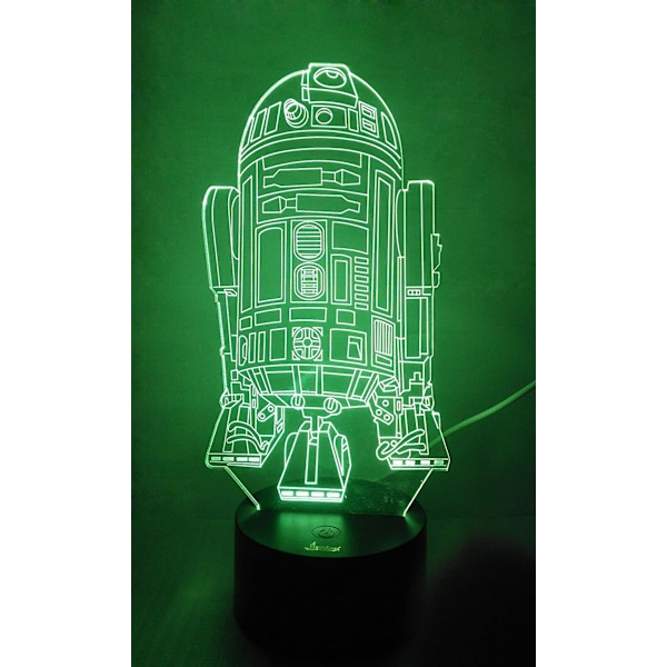 R2-d2 Robot 3d Nattljus Led Illusion Lampa Sängbordsbordslampa, 7 färgskiftande lampor med akrylplatta & absbas & USB laddare