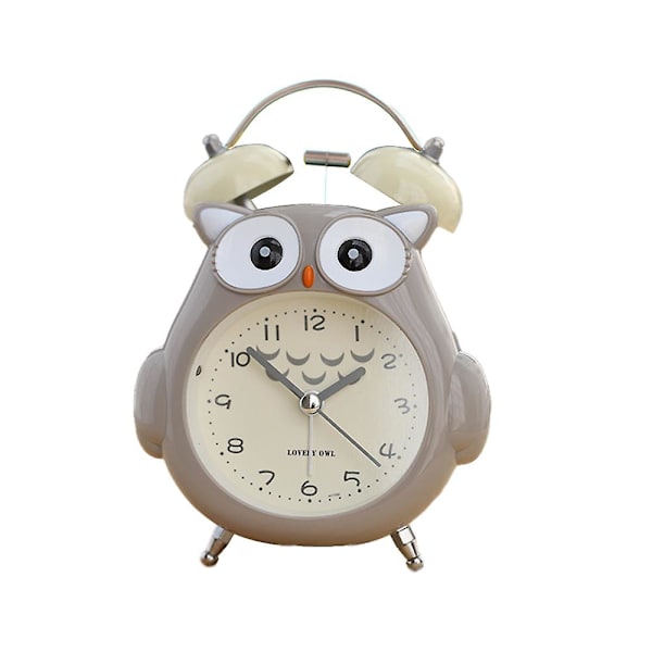 Barnväckarklocka Owl Loud Bell Analog väckarklocka Tyst, icke-tickande skrivbordsklocka med nattljus Gray