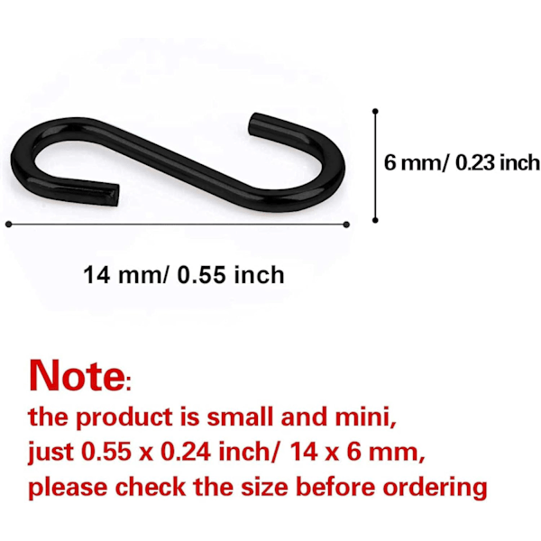 200 st Mini S-krokar Kopplingar 0,55 tum Black