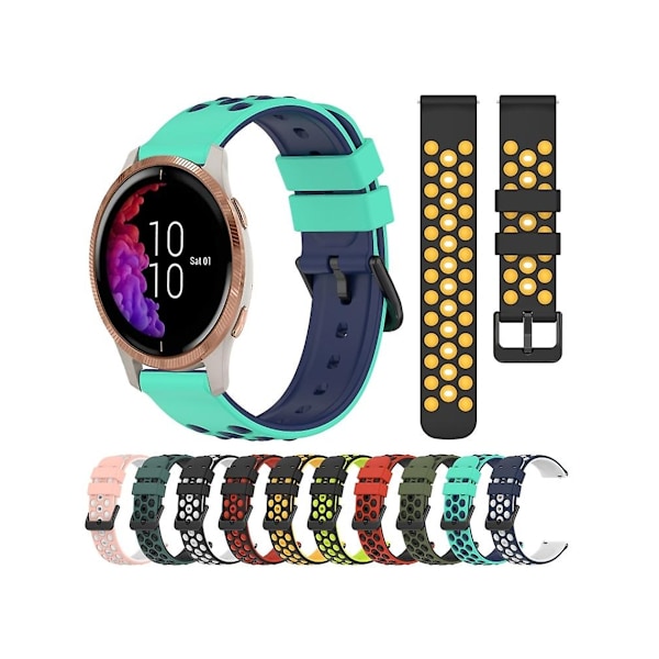 Rem til Garmin Venu 20Mm To-farvet Porøs Silikone Urrem Sort-Gul