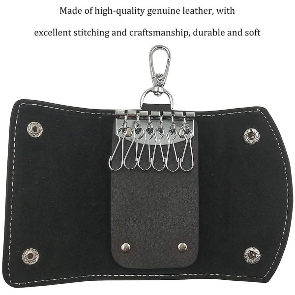 Sort læder nøgle etui, læder nøgle holder Unisex læder nøgle etui pung nøglering