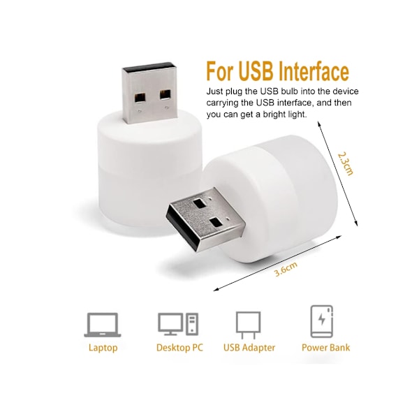 USB Mini LED Natlampe, Varmt Hvidt -