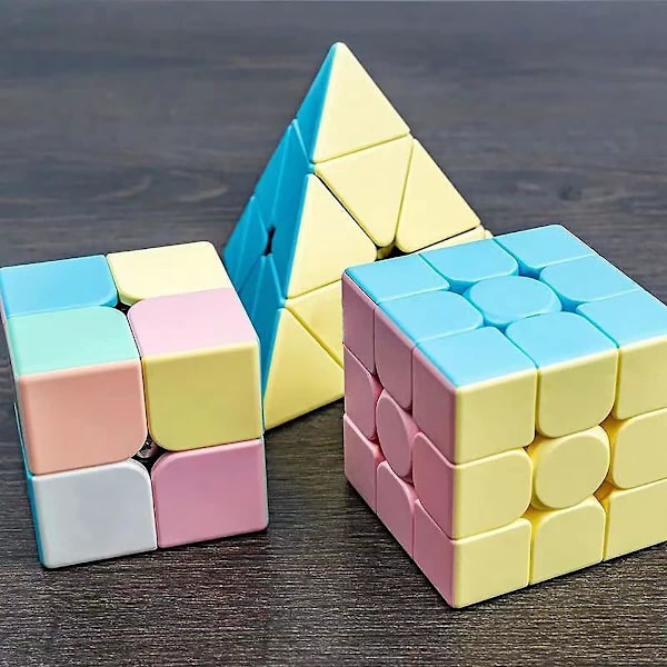 Rubiks- set, opettavainen nopeus Rubiks-kuutio 3 pakkaus 2x2x2 3x3x3 Pyramidin tasoituspala Rubiks-kuutio (macarons)