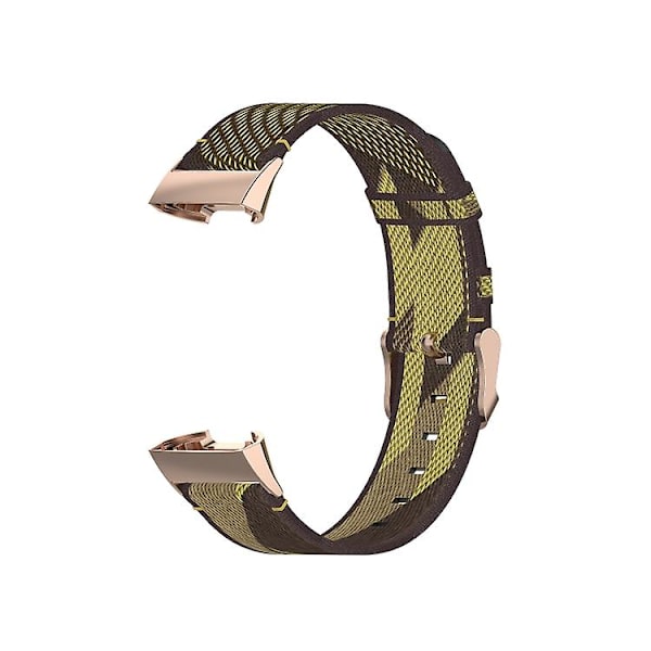 För Fitbit Charge 4 / Charge 3 Se rostfritt stålhuvud korn nylon denim ersättningsrem klockband Yellow Stripe
