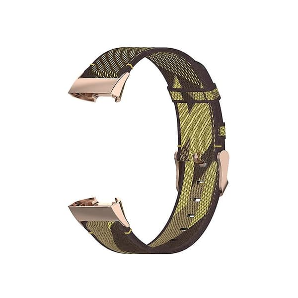 Til Fitbit Charge 4 / Charge 3 Se rustfrit stål hoved korn nylon denim erstatningsrem urrem Yellow Stripe