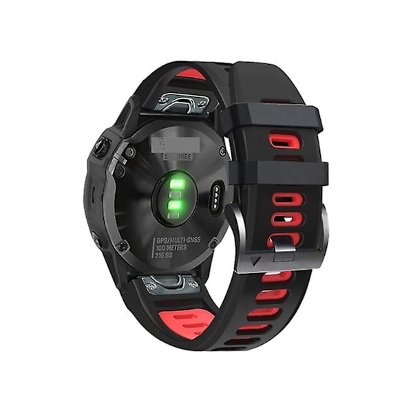 Rem för Garmin Fenix 6X26Mm Silikon Sport Tvåfärgad Klockarmband Svart-Röd
