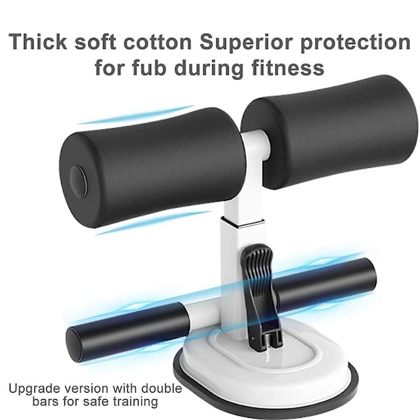 Gulv Sit Up Bar, justerbar Selvsug Sit Up Hjælpemiddel, sort+hvid