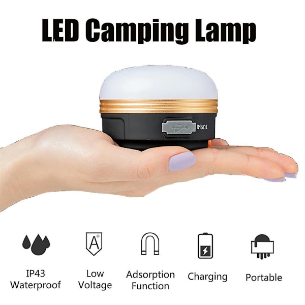 2 stk. Camping Lys LED Lampe USB Genopladelig Vandtæt 3 Tilstande Powerbank Telt Lys Til Udendørs Camping Vandring Nødsituation