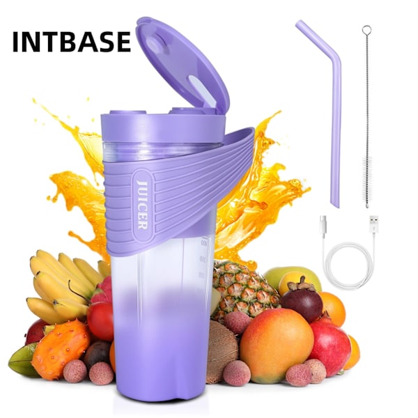 Bärbar mixerkopp för smoothies, shakes, USB-laddningsbar, 460 ml, lila