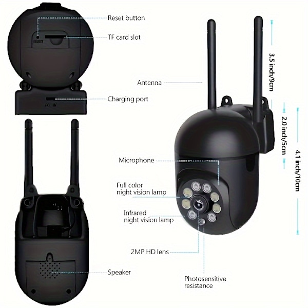 Trådlös kamera Smart WiFi-kamera med färg Night Vision Inomhus/Utomhus Tvåvägs Audio