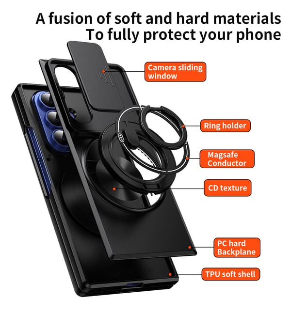 Etui til Samsung Galaxy Z Fold8 Ultra, Fallsikkert med Ringholder Silver