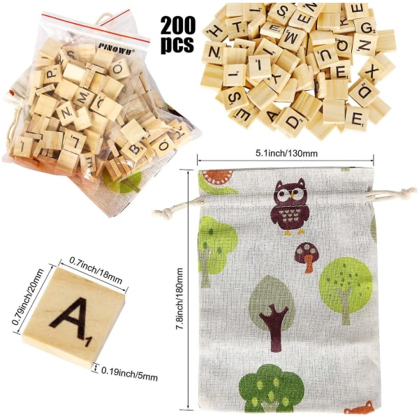 Trä alfabet pussel bokstäver A till Ö, 200 trä hantverk med bomull förvaringsväska