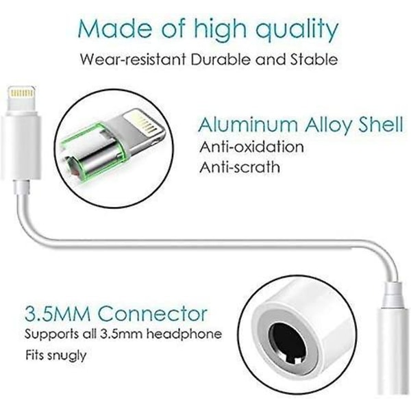 3,5 mm hodetelefonadapter, adapter for ørepropper, 2 stk., enkel å bruke, kompatibel med Apple iPhone 11 Pro Max X/xs/max/xr 7/8/8 Plus, plug and play (2 stk.)