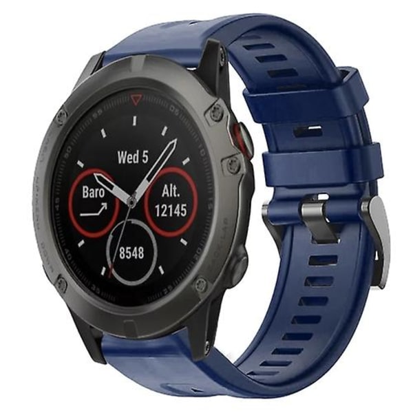 Til Garmin Fenix ​​5x Sapphire Metal Spænde Ensfarvet Silikone Urbånd Navy Blue