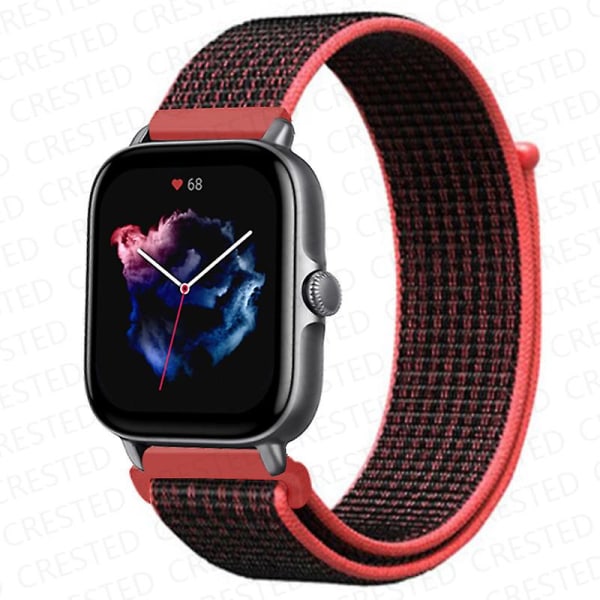 20 mm 22 mm klokkerem for Amazfit Gts/2/2e/4/3/mini Gtr 4/2/3/pro 47 mm Stratos 3 nylonarmbånd Pulseira Correa Amazfit bipsrem Red black 10 20mm