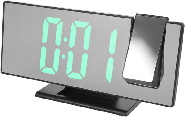 Väckarklocka Digital LED med 180° Roterbar Projektor Vibrationsväckarklocka Svart