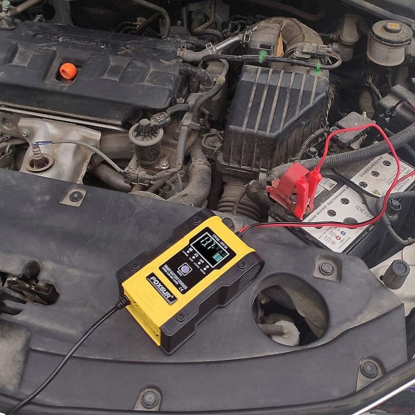 Litiumbatteriladdare, 12v/24v 6amp helautomatisk intelligent bilbatteriladdare (litiumbatterier, blybatterier, kalcium, etc)/underhållare yellow