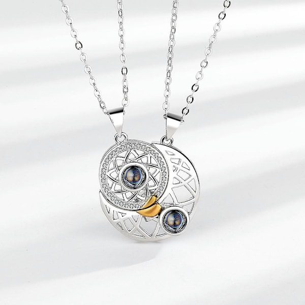 Sterling Sølv Halskjede, Sol Og Måne Yin Yang Par Magnetisk Halskjede Matchende Anheng Projeksjonskjede 1