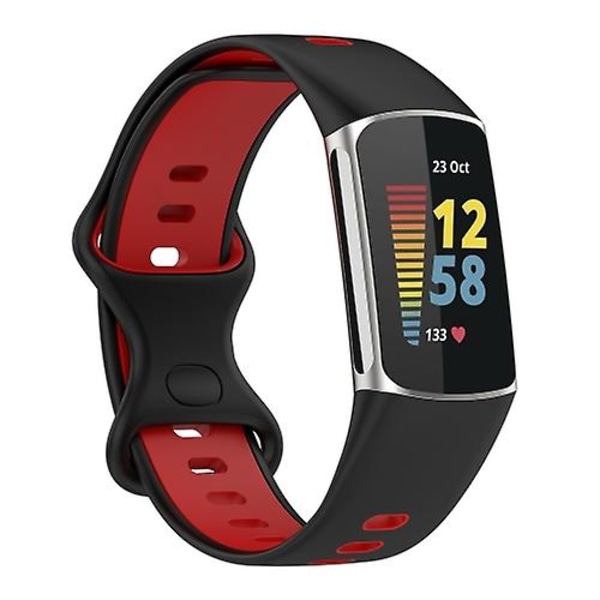 For Fitbit Charge 5 tofarget silikonklokkerem Black Red