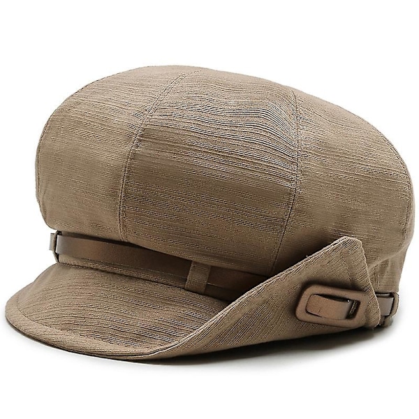 Retro-barettihatut naisille Vaakaraidat cap Korkealaatuinen barettivyö kahdeksankulmainen cap Khaki