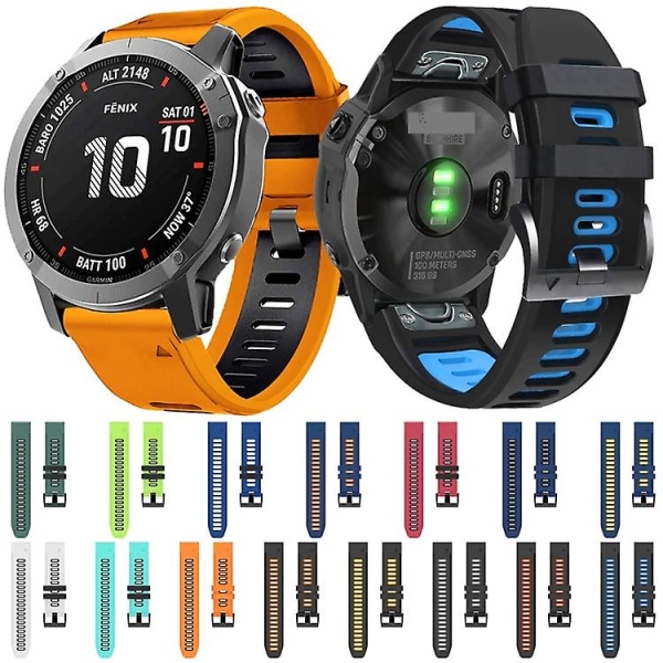 Til Garmin Fenix ​​6x Pro 26mm Silikone Sports 2-farvet urbånd Black-Red