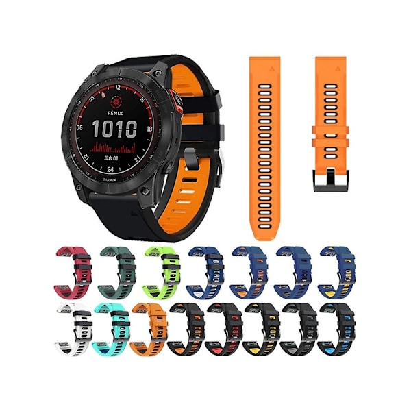 Rem til Garmin Fenix 7X 26 mm Silikone Sportsrem i to farver Hvid-sort