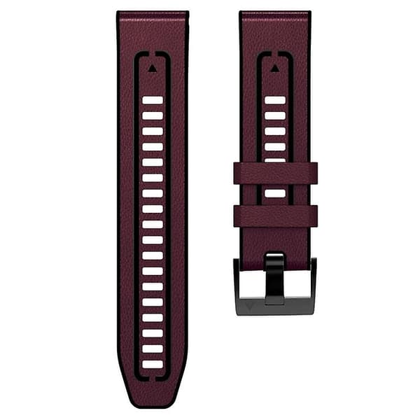 For Garmin Fenix ​​7 Quick Release Silikon Leather Watch Band Wine Red