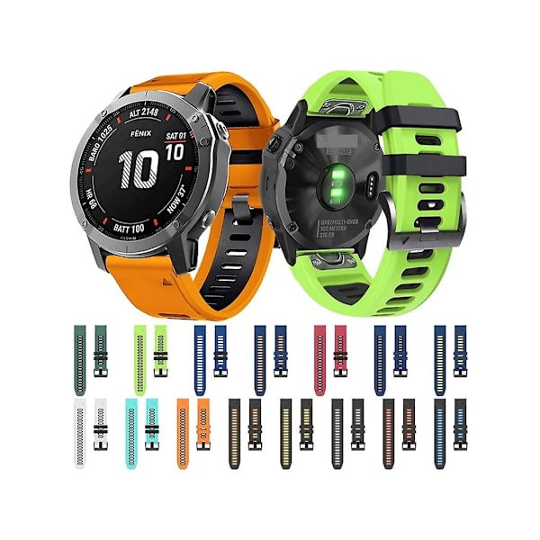 Rem til Garmin Fenix 6X26Mm Silikone Sports Tofarvet Orange-Sort Urrem