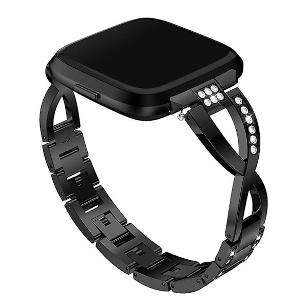 X-formet diamantbesatt solid klokkerem i rustfritt stål for Fitbit Versa Lite Black