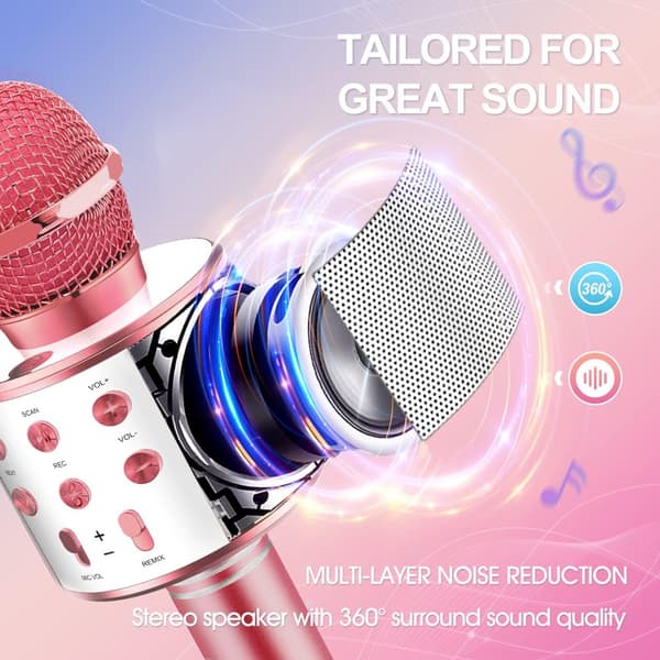 Trådlös Karaoke Mikrofon med Högtalare för Barn 3-12 år, Bärbar Bluetooth Mikrofon Rosa