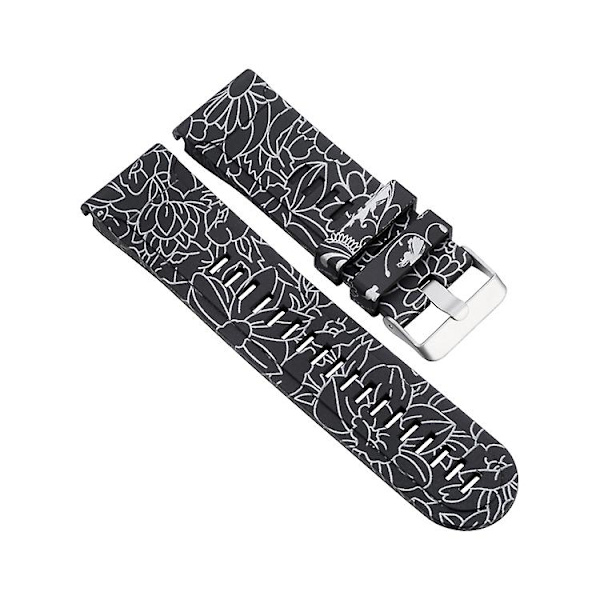 Til Garmin Fenix ​​5x 26mm / Fenix3 Hr Silikone urbånd Black White Flowers)