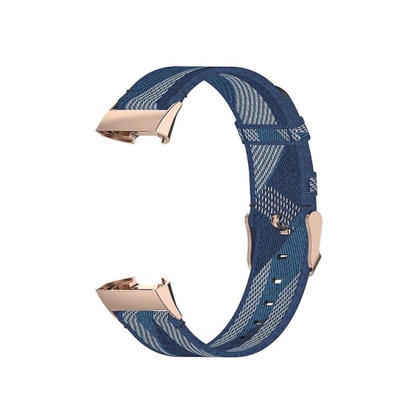 För Fitbit Charge 4 / Charge 3 Se rostfritt stålhuvud korn nylon denim ersättningsrem klockband Blue Stripe