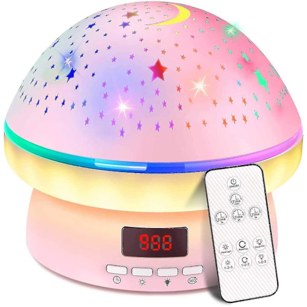 Stjerneprojektor Nattlys Til Barn Timer Babylampe Med Fjernkontroll 16 Fargerik Rotati Red