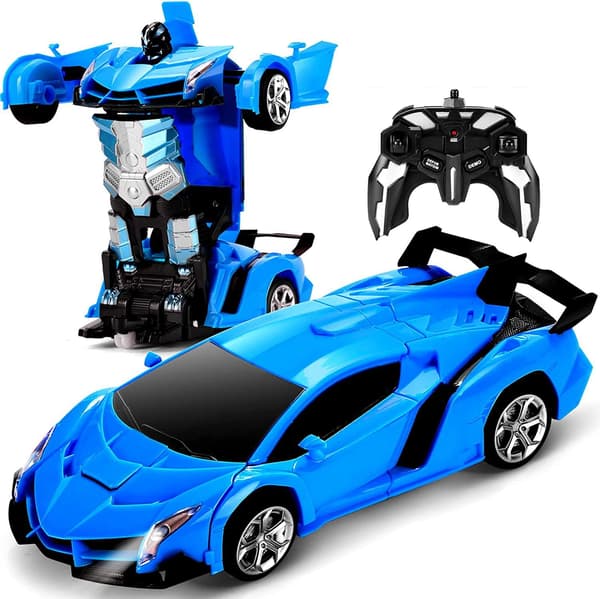 Fjärrkontrollbil Transform Robot RC Bilar för Barn 2.4Ghz 1:18 Roterande Stunt Race Bil Blå