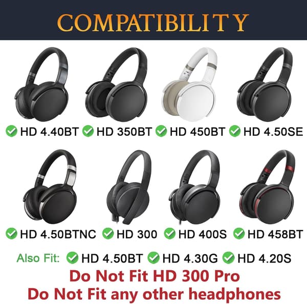 Ørepuder til Sennheiser HD 4.50BT HD 4.40BT Udskiftningsørepuder, 1 par sort