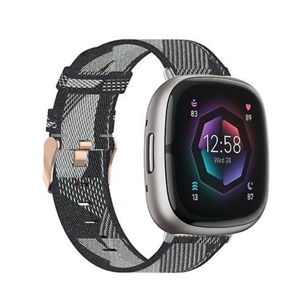 Nylonkudottu kangasranneke Fitbit Sense -kelloon XER Grey