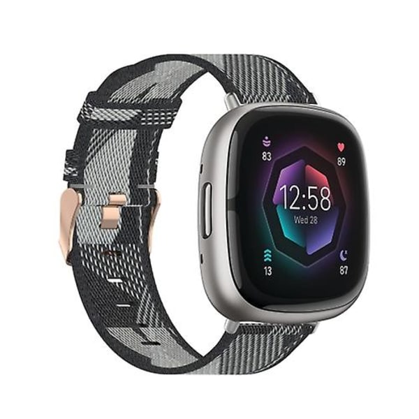 Til Fitbit Sense Nylon Weave Canvas Watch Band Grey