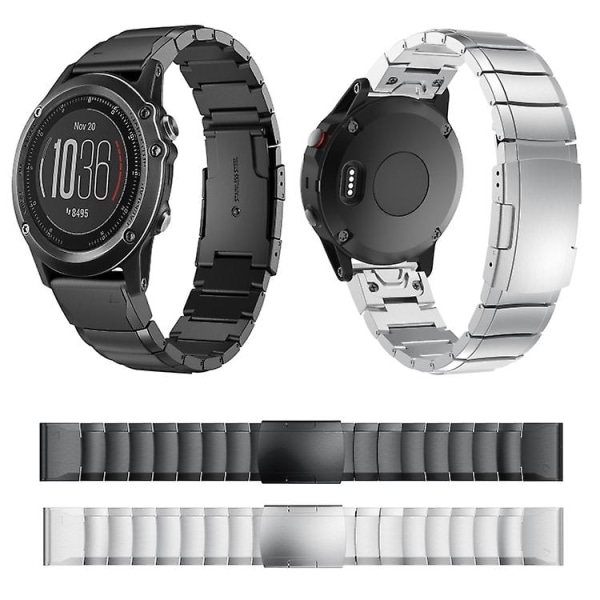 For Garmin Fenix ​​3 26mm Tortoise Shell rustfritt stål klokkebånd Sliver