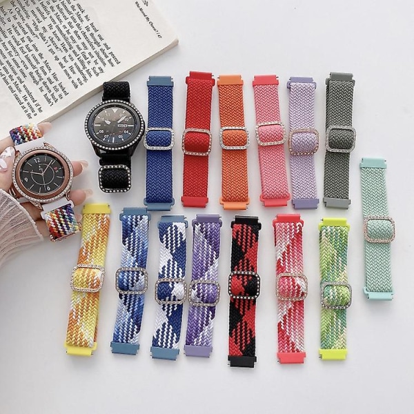Til Garmin Venu 2/samsung Gear S3/xiaomi Haylou Rs3 22mm Universal Justerbar Flettet Elastisk Diamantspænde Urbånd Orange Red