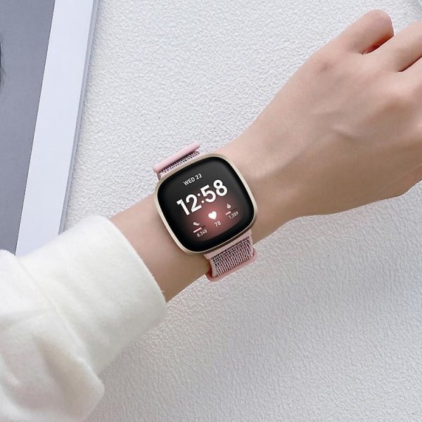 Til Fitbit Versa 3 Nylon gummispænde urrem Creamy-white