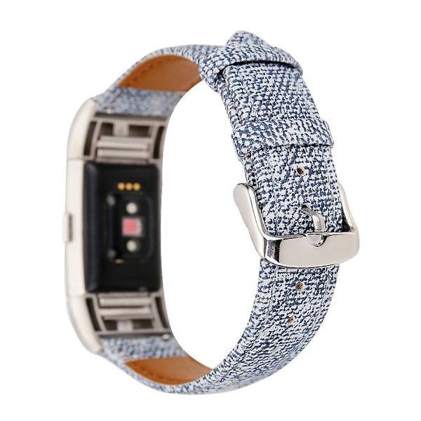 Til Fitbit Charge 2 Cowboy Texture læderurrem Light Blue
