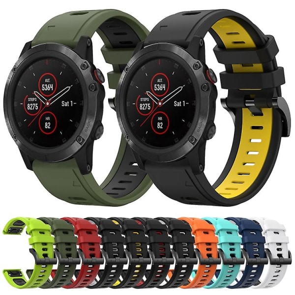 För Garmin Fenix ​​5x Plus 26mm Tvåfärgad watch White-Black