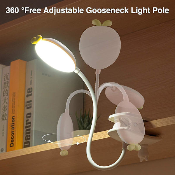 Skrivebordsklemmelampe for barn, seng batterilampe klemmelys med 3 lysstyrkenivåer usb oppladbart leselys Øyepleie Led bordlampe Jente Barn Gutt T
