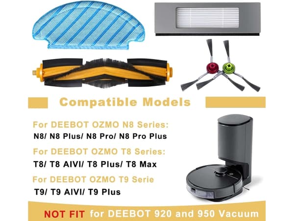 19 Tilbehørsdele Ecovacs Deebot Ozmo 920 950 T5 T8 Aivi Max Mult