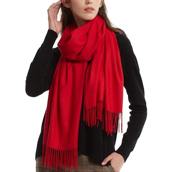 Vinterscarf för kvinnor, Cashmere Feel Pashmina Sjal Wraps Mjuk Varm filt Halsdukar red